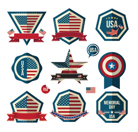Badges vector set. Can use for greeting card Memorial day Independent day and labels miscellaneous. Vector Illustrator.のイラスト素材