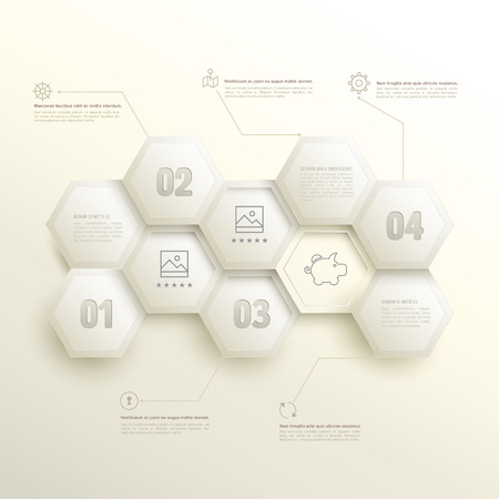 infographic hexagons with number options. Vector illustration. infographic business, report, presentation, concept.のイラスト素材