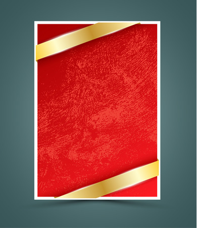 Red paper with gold ribbon. Vector illustration. Can use for background printing, advertising and christmas new year card.のイラスト素材
