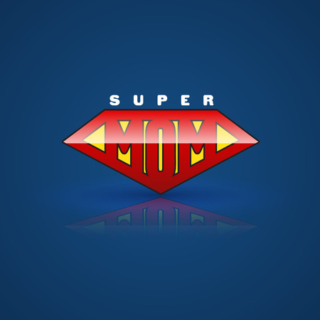 Red super mom shield. Super hero style. Vector illustration. Can use for mother's day card and Happy birth day for mother.のイラスト素材