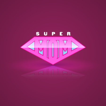 Pink super mom shield. Super hero style. Vector illustration. Can use for mother's day card and Happy birth day for mother.のイラスト素材