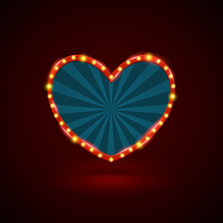 Heart retro light banner with light bulbs on the contour. Vector illustration. Can use for promotion advertising.のイラスト素材