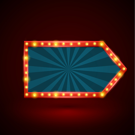 Abstract retro light arrow banner with light bulbs on the contour. Vector illustration. Can use for promotion advertising.のイラスト素材