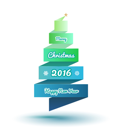 Stylized ribbon 2016 Christmas tree with gold star.のイラスト素材