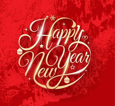 Happy New Year lettering on red background.のイラスト素材