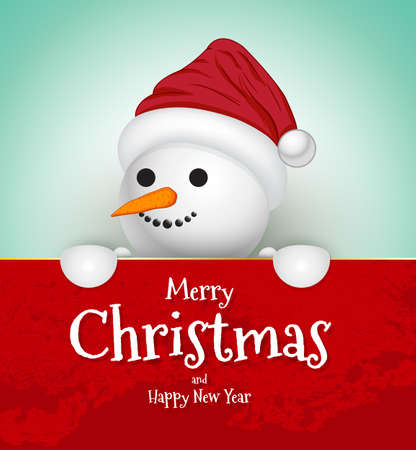 Snowman Christmas Greeting Card. Merry Christmas and happy new year letteringのイラスト素材