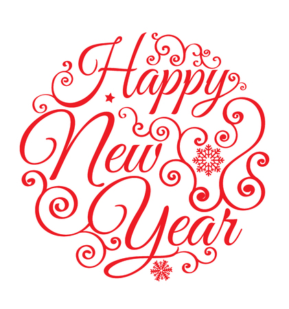 Happy New Year, lettering Greeting Card design circle text frame.Vector illustration.のイラスト素材