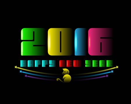 Happy New Year 2016 on black wallpaper with monkey icon. Vector illustrationのイラスト素材