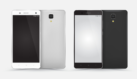 Smartphone mockup front back set with blank screen isolated on white background.のイラスト素材