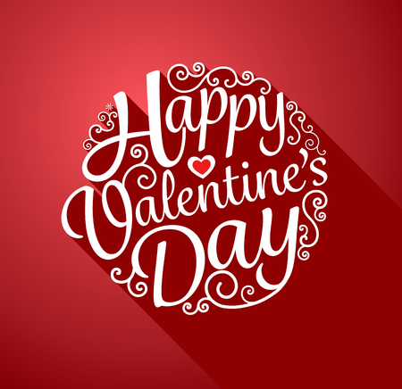Happy Valentine's Day circle lettering Greeting Card on red backgroundのイラスト素材