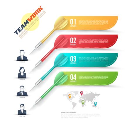 Vector colorful dart arrow like options banner with people icons, infographics.のイラスト素材