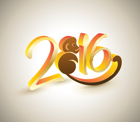 3D golden number 2016 with monkey. Vector illustration. new year conceptのイラスト素材