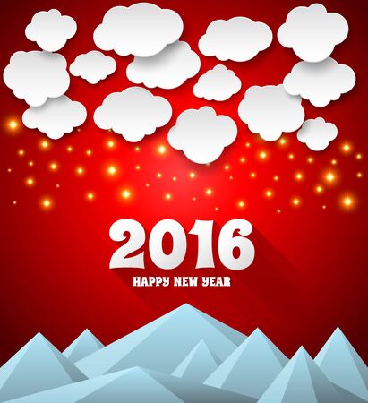 2016 greeting card cloud and mountain on red background.のイラスト素材