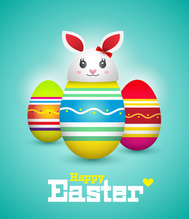 Greeting card with Easter Eggs and hat rabbit. Funny bunny. Easter Bunny. Vector illustration.のイラスト素材