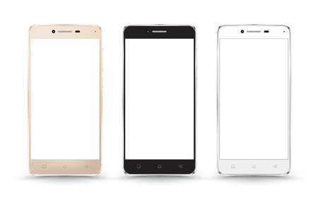 New realistic mobile phone smartphone collection mockups with blank screen isolated on white background. Vector illustration. for printing and web element, Game and application mockup.のイラスト素材