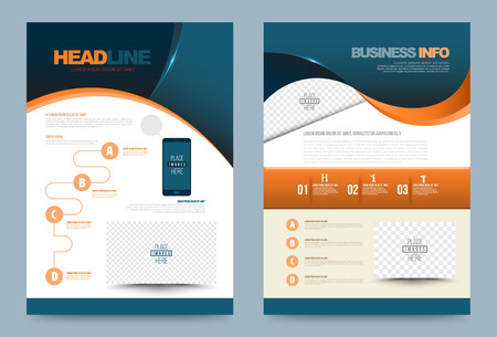 Green orange Annual report brochure design template curve style, Leaflet cover presentation abstract technology background, layout in A4 size.  illustration.のイラスト素材