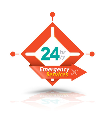 Arrow Square Emergency Services 24H Icon, Badge, Label or Sticker for Customer Service, Support or CRM Concept Isolated on White Backgroundのイラスト素材