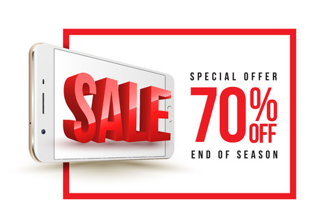 Sale banner with smartphone. Vector illustration for promotion advertising.のイラスト素材