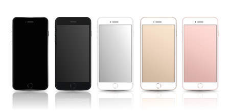 New realistic mobile phone smartphone collection mockups with blank screen isolated on white background. Vector illustration. for printing and web element, Game and application mockup.のイラスト素材