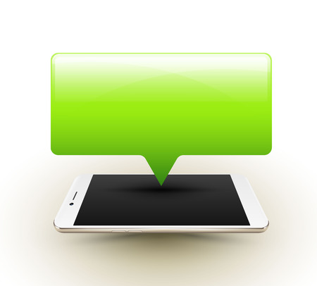Green Banner with realistic smart phone. Vector illustration. Use for promotion banner and application advertising.のイラスト素材