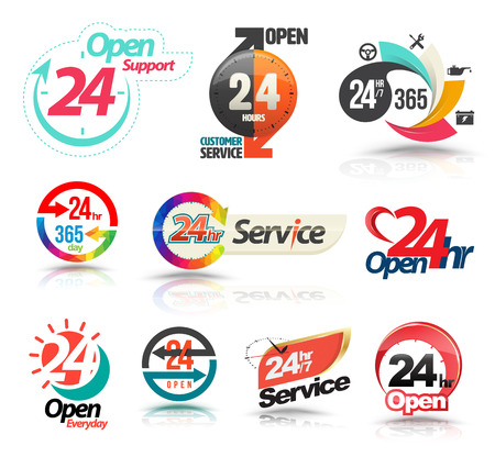 24 hours open customer service collection. Vector illustration.のイラスト素材