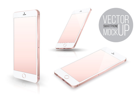 Realistic pink smartphone front perspective set  mockup. Vector illustration. for printing and web element, Game and application mockup.のイラスト素材