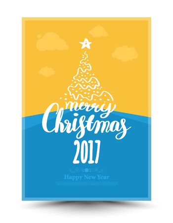 Greeting card for Christmas and Happy New Year lettering. Vector illustration.のイラスト素材