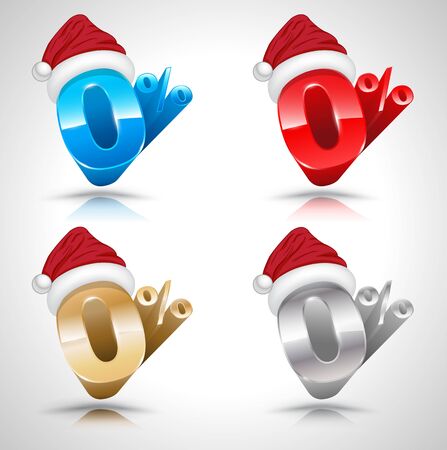 Zero percent with Santa clause hat 3D style set. Vector illustration. Use for promotion Christmas and New Year.のイラスト素材