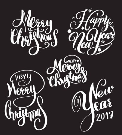 Greeting card for Christmas and Happy New Year lettering. Vector illustration.のイラスト素材