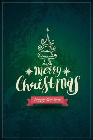 Greeting card for Christmas and Happy New Year lettering. Vector illustration.のイラスト素材