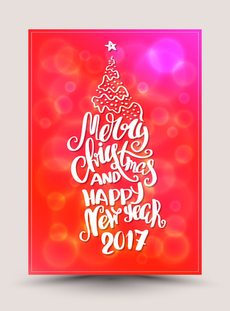 Greeting card for Christmas and Happy New Year lettering. Vector illustration.のイラスト素材
