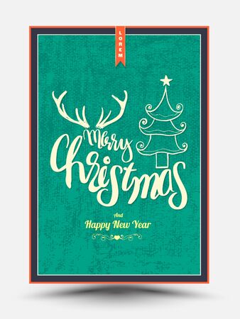 Greeting card for Christmas and Happy New Year lettering. Vector illustration.のイラスト素材