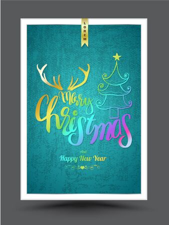 Greeting card for Christmas and Happy New Year lettering. Vector illustration.のイラスト素材