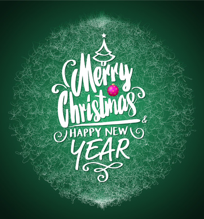Greeting card for Christmas and Happy New Year lettering. Vector illustration.のイラスト素材