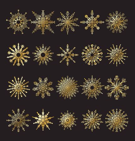 Set of vector snowflakes gold. Vector illustration.のイラスト素材