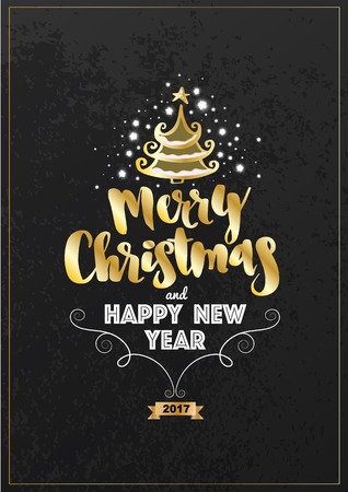 Greeting card for Christmas and Happy New Year lettering. Vector illustration.のイラスト素材