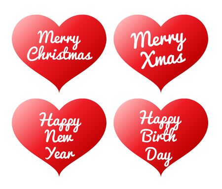 Red Heart set with special day message. Vector illustration.のイラスト素材