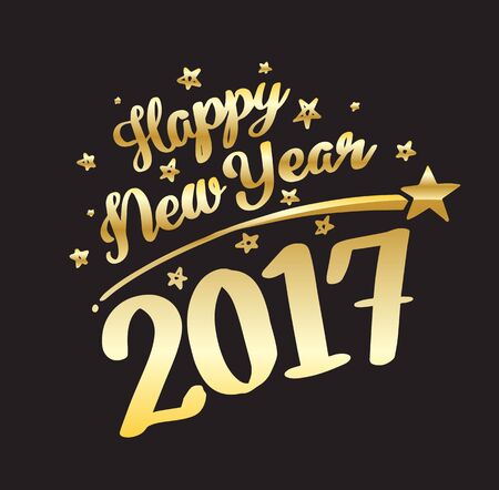 Happy New Year 2017 gold lettering and stars. Vector illustration.のイラスト素材