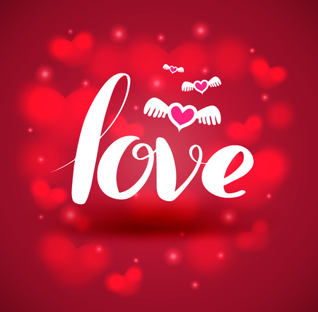 Love lettering on heart background. Vector illustration for wedding and valentine's day.のイラスト素材