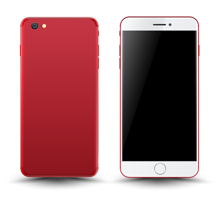 Red smartphone mockup. Easy place image into screen. Vector illustration for printing and web element, Game and application mockup.のイラスト素材