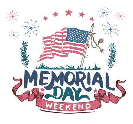 Happy Memorial Day lettering. Vector illustration.のイラスト素材