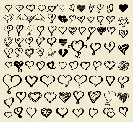 Doodle sketch hearts collection. Vector illustrationのイラスト素材
