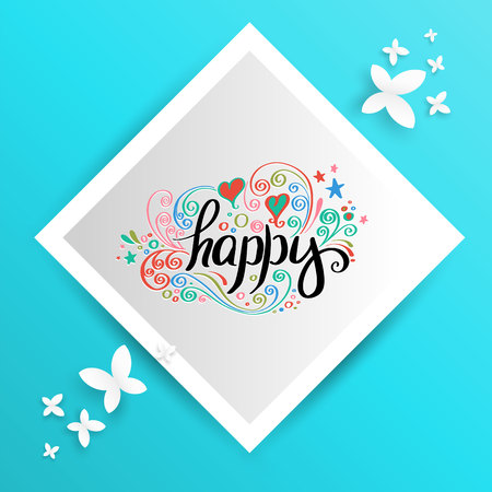 Happy lettering banner for love card. Vector illustration.のイラスト素材