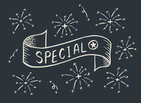 Special banner hand drawn on dark background. Vector illustration.のイラスト素材