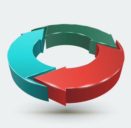 Three arrows circle 3D style. Vector illustration for rotation business concept or recycle.のイラスト素材