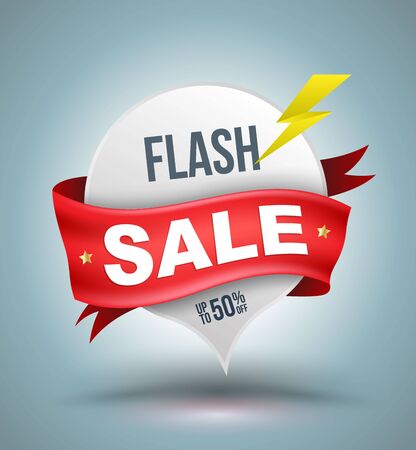 Flash Sale vector banner concept illustration. Discount up to 50 percent vector layout. Abstract sale banner design element. Vector Illustration for promotion advertising.のイラスト素材