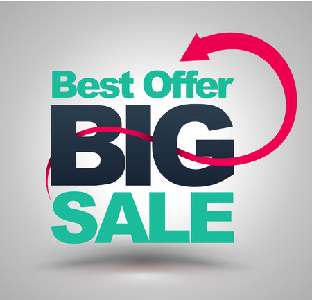 Best offer BIG SALE with red arrow vector banner concept illustration. Abstract sale banner design element. Vector Illustration for promotion advertising.のイラスト素材