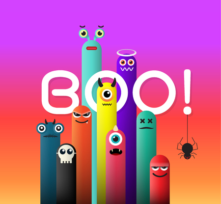 Monster cute and BOO for background halloween poster. Vector illustration.のイラスト素材