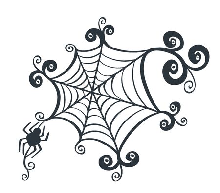 Happy Halloween vector lettering. Holiday calligraphy with bats spider and web for banner, poster, greeting card, party invitation. Isolated illustration.のイラスト素材