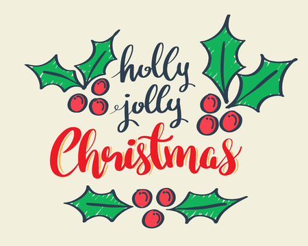 Holly jolly Christmas Holidays lettering greeting card. Vector illustration.のイラスト素材
